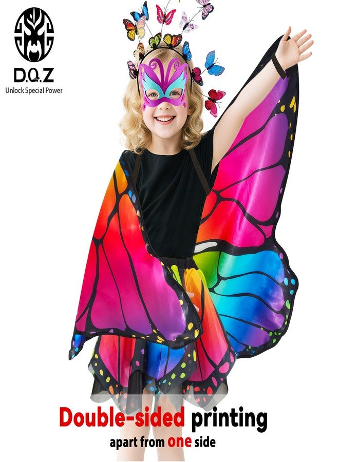 D.Q.Z Double-Sided Fairy Butterfly Wings Costume for Girls with Rainbow Tutu, 4Pcs Toddler Princess Dress Up Clothes Gifts for 3-8 (Brilliant Rainbow) - Image 3